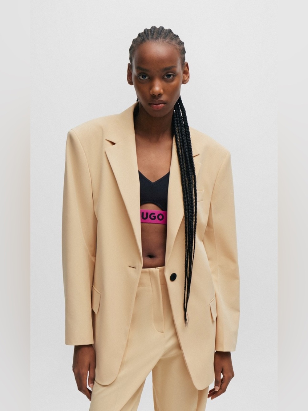 BNWT HUGO Oversize Neutral Beige Single-Button Women's Blazer FREE SHIPPING!!!!